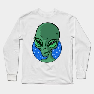 Alien Head In Space With Stars Long Sleeve T-Shirt